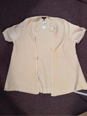 Lane Bryant Cream Short-Sleeve Open Cardigan